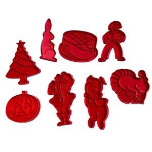 Vintage Tupperware Set of 8 Red Cookie Cutters Holiday Christmas Thanksgiving